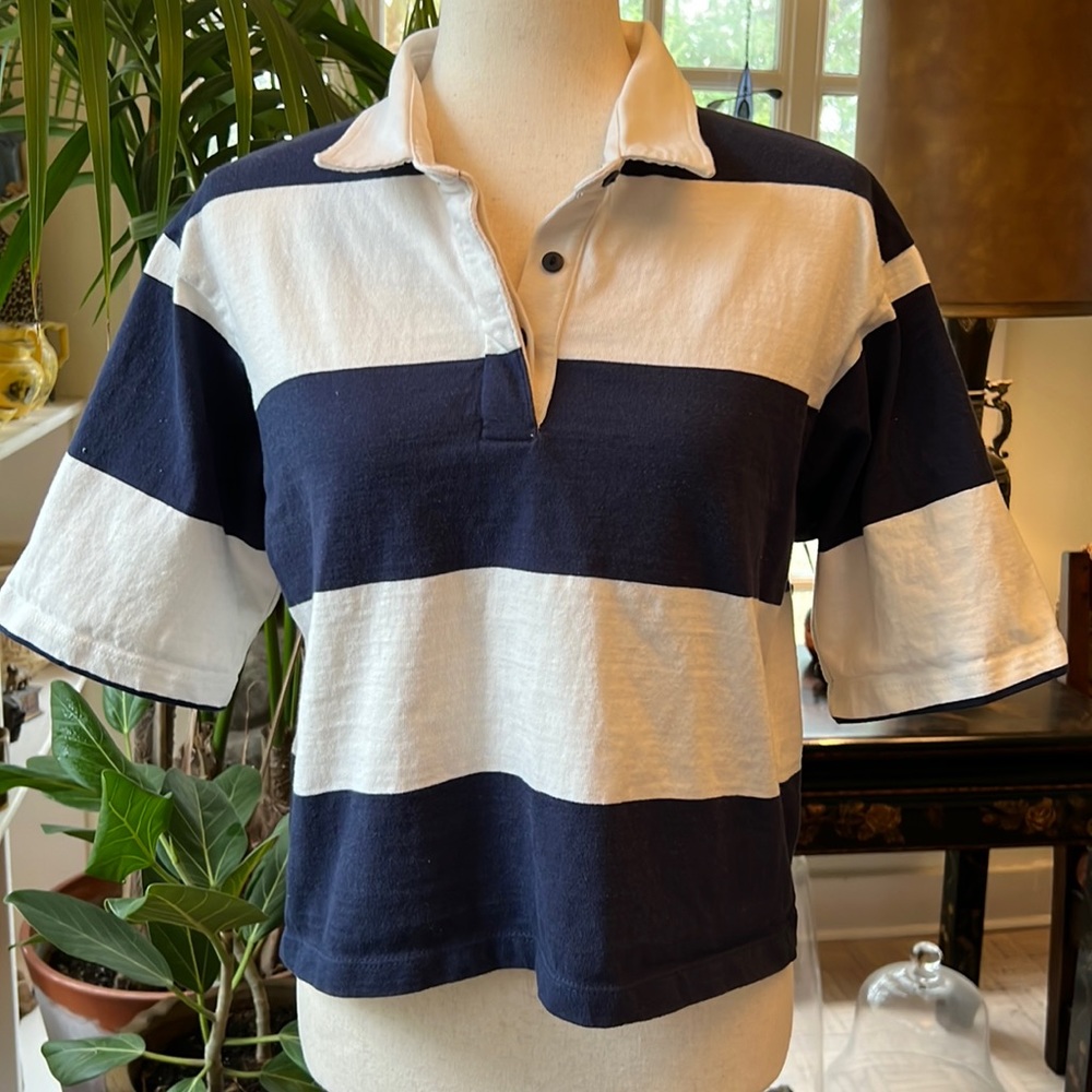 American Eagle Cropped Striped Rugby Shirt